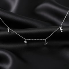 925 Sterling Silver LOVE Dangle Necklace – Minimalist Letter Charm Choke | BJ-37