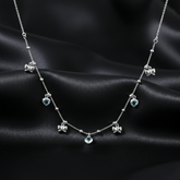 925 Sterling Silver Jewelry Set with Blue Crystal, Bow Design Necklace | BJ-04