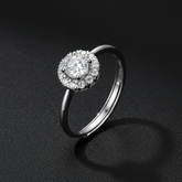 925 Sterling Silver Round Halo Engagement Ring, Cubic Zirconia Solitaire with Crystal Accents, Classic Wedding Band | BJLR-0013