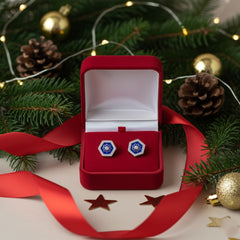 925 Sterling Silver Blue Enamel Octagonal Flower Stud Earrings with Crystal Accents | Gifts for Women & Girls & Girlfriend |Wedding and Christmas Gifts | BJER-02