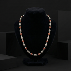 Handcrafted Silver Rudraksha Mala Necklace with Oxidized Oval Beads | BJRDXMLA-01