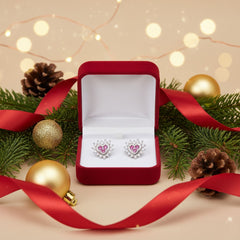 925 Sterling Silver Heart Stud Earrings with Pink Crystal and Clear CZ Stones, Romantic Design | Gifts for Women & Girls & Girlfriend |Wedding and Christmas Gifts | BJER-03