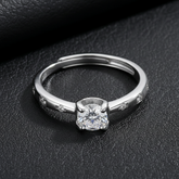 925 Sterling Silver Solitaire Engagement Ring with Cubic Zirconia, Round Cut Crystal Gemstone, Channel Set Side Stones | BJLR-0001