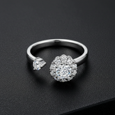 925 Sterling Silver Adjustable Ring with Cubic Zirconia Flower Cluster Design, Clear Crystal Stones, Open Band Style | BJLR-0015