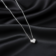 925 Sterling Silver Full Pave Heart Pendant Necklace | Premium Pure Silver Jewellery India | BJ-010