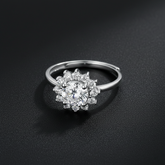 925 Sterling Silver Snowflake Ring with Cubic Zirconia, Floral Design, Elegant Wedding Engagement Statement Ring | BJLR-017