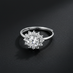 925 Sterling Silver Snowflake Ring with Cubic Zirconia, Floral Design, Elegant Wedding Engagement Statement Ring | BJLR-017