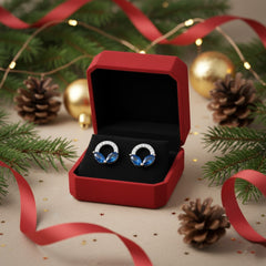 925 Sterling Silver Blue Sapphire Crystal Stud Earrings, Round Half-Circle Design with Cubic Zirconia Accents, Jewelry for Women | Gifts for Women & Girls & Girlfriend |Wedding and Christmas Gifts | BJER-07