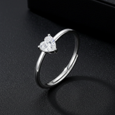 925 Sterling Silver Heart-Shaped Cubic Zirconia Ring, 925 Sterling Silver, Solitaire Engagement Style, Minimalist Design | BJLR-0005