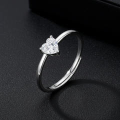 925 Sterling Silver Heart-Shaped Cubic Zirconia Ring, 925 Sterling Silver, Solitaire Engagement Style, Minimalist Design | BJLR-0005