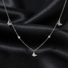 925 Sterling Silver Butterfly Station Choker Necklace for Women | Minimalist Cubic Zirconia Layering Chain