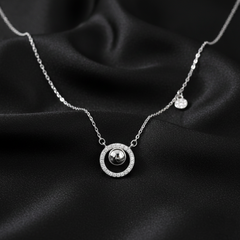 925 Sterling Silver Interlocking Geometric Circle Necklace | Minimalist Floating Disc & Asymmetric Charm Pendant | BJ-017