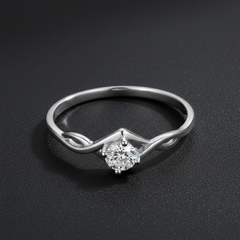 925 Sterling Silver Twisted Infinity Solitaire Ring with Cubic Zirconia, Elegant Wedding Engagement Band, Modern Design | BJLR-09