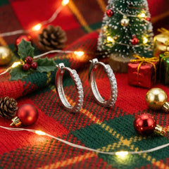 Everlasting Sparkle: 925 Sterling Silver Pavé Huggie Hoop Earrings | BJER-019