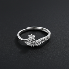 925 Sterling Silver Wave Design Ring with Cubic Zirconia, Elegant Wedding Engagement Band, White Crystal Accents | BJLR-0007