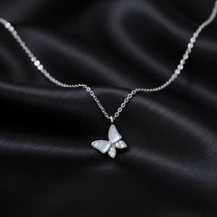 925 Sterling Silver Mother of Pearl Butterfly Necklace | Minimalist Sparkling Wings Pendant|BJ-27