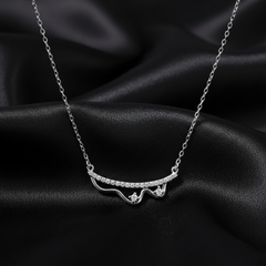925 Sterling Silver Abstract Wave Constellation Necklace | Minimalist Sparkling Curved Bar Pendant | BJ-020
