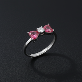 925 Sterling Silver Pink Heart Crystal Ring, Elegant Butterfly Design with Cubic Zirconia, Wedding Engagement Band | BJLR-016