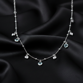 925 Sterling Silver Heart Charm Layered Necklace, Blue Crystal and Silver Hearts | BJ-03