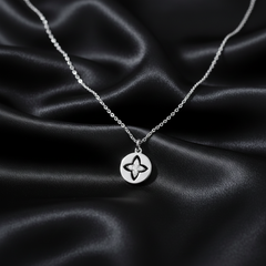 925 Sterling Silver Four-Point Star Cutout Disc Pendant Necklace | Premium Pure Silver Jewellery India | BJ-011