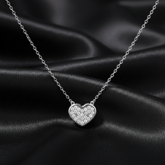 925 Sterling Dainty Silver Heart Pendant – Minimalist Sparkling Love Necklace in Sterling Silver | BJ-34