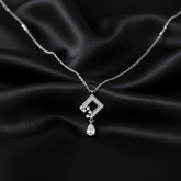925 Sterling Silver Geometric Crystal Drop Necklace, Square Pendant with Cubic Zirconia, Elegant Chain Jewelry for Women | BJ-013