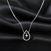 925 Sterling Silver Open Pear Floating Diamond Necklace Elegant Pendant Necklace for Women Minimalist Jewelry Gift Hypoallergenic & Timeless Design | Gifts for Women & Girls & Girlfriend |Wedding and Christmas Gifts | BJ-016
