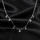 925 Sterling Silver Heart and Star Charm Necklace Set, Delicate Chain with Crystal Hearts, | BJ-02