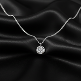925 Sterling Silver Crystal Flower Pendant Necklace, Delicate Chain, Round Solitaire Design | BJ-06
