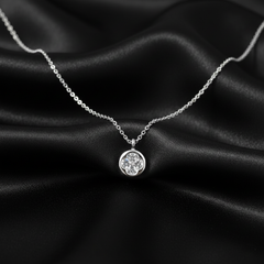 925 Sterling Silver Crystal Flower Pendant Necklace, Delicate Chain, Round Solitaire Design | BJ-06