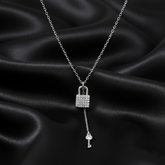 925 Starling Silver Crystal Lock and Key Pendant Necklace, Silver Chain, Rhinestone Padlock Design | BJ-026