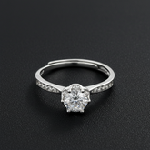 925 Sterling Silver Round Cut Cubic Zirconia Engagement Ring, Classic Solitaire with Crystal Accented Band, 925 Silver Wedding Ring | BJLR-0008