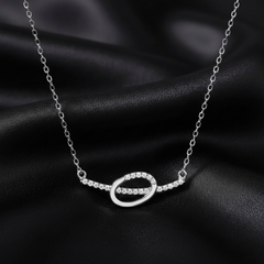 925 Sterling Silver Interlocking Infinity Oval Necklace | Minimalist Sparkling Geometric Bar Pendant | BJ-019