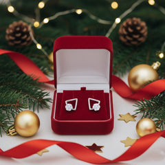 Geometric Brilliance: 925 Sterling Silver Geometric Pave Stud Earrings| BJER-01