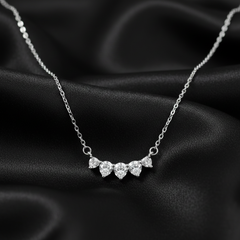 925 Sterling Silver Five-Heart Smile Necklace – Heart-Cut CZ Curved Bar Pendant | BJ-038
