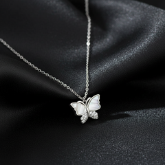 925 Sterling Silver Butterfly Necklace – Mother of Pearl & CZ Pendant | BJ-28