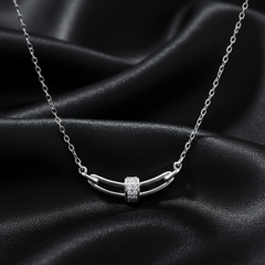 925 Sterling Silver Curved Bar Smile Necklace with CZ Slider | BJ-015