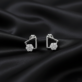 925 Sterling Silver Geometric Crystal Stud Earrings, Square Design, Pave Set Rhinestones, Modern Jewelry | Gifts for Women & Girls & Girlfriend |Wedding and Christmas Gifts | BJER-01