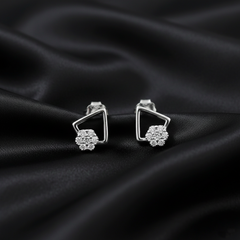 Geometric Brilliance: 925 Sterling Silver Geometric Pave Stud Earrings| BJER-01