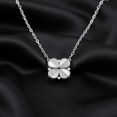 925 Sterling Silver Four-Leaf Clover Necklace, Crystal Rhinestone Pendant, Chain Link Design, Elegant Jewelry | BJ-029