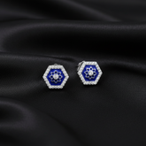 925 Sterling Silver Blue Enamel Octagonal Flower Stud Earrings with Crystal Accents | Gifts for Women & Girls & Girlfriend |Wedding and Christmas Gifts | BJER-02