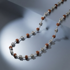 Silver Rudraksha Cube Bead Mala | Handcrafted Spiritual Jewellery | BJRDXMLA-05