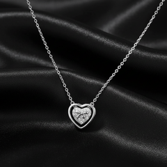 925 Sterling Silver Double Heart Necklace – Sparkling Pave CZ Bow Pendant| BJ-35