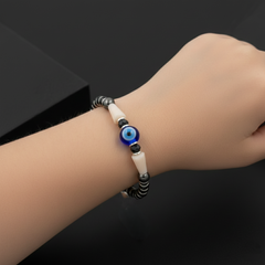 925 Starling Silver Evil Eye Protection Nazariya, Black Crystal Beads with Blue Glass Eye Pendant, Hematite Pearl Accents | BJKDNJ-04