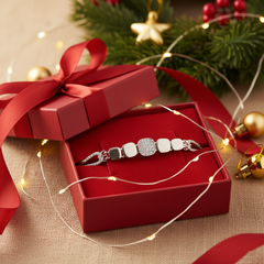 925 Starling Silver Women’s Geometric Square Link Bracelet | Adjustable Size Cubic Zirconia | BJBR-030