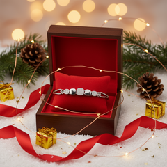 925 Sterling Silver Geometric Link Bracelet with Pave Cubic Zirconia & Polished Accents - Adjustable Fit | BJBR-072