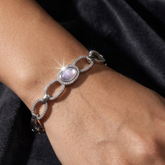 Shimmering Oval Mother of Pearl & Zircon Sterling Silver Link Bangle