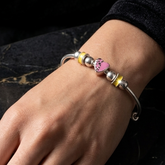925 Sterling Silver Heart & Enamel Charm Bangle
