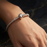 Premium 925 Sterling Silver Twisted Cable Bangle with Polished Sphere Accent