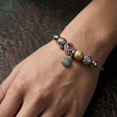 925 Sterling Silver Multi-Charm Snake Chain Bracelet | Handcrafted Mixed-Metal Aesthetic